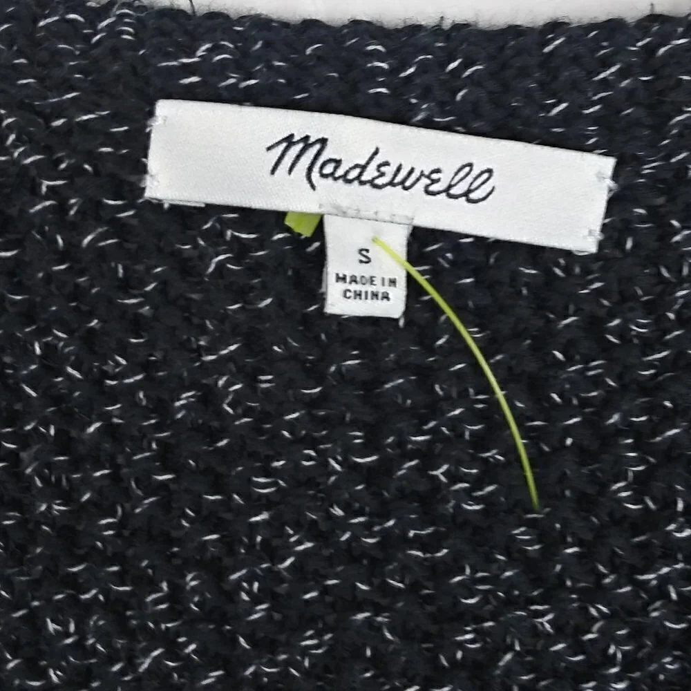 MADEWELL Memento Fringe Cotton open Cardigan Sweater black white size small